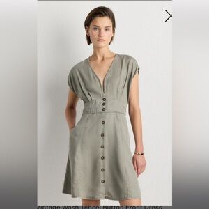 Quince Womens Vintage Wash Tencel Button Front Dress Olive Basic Sleeved M
